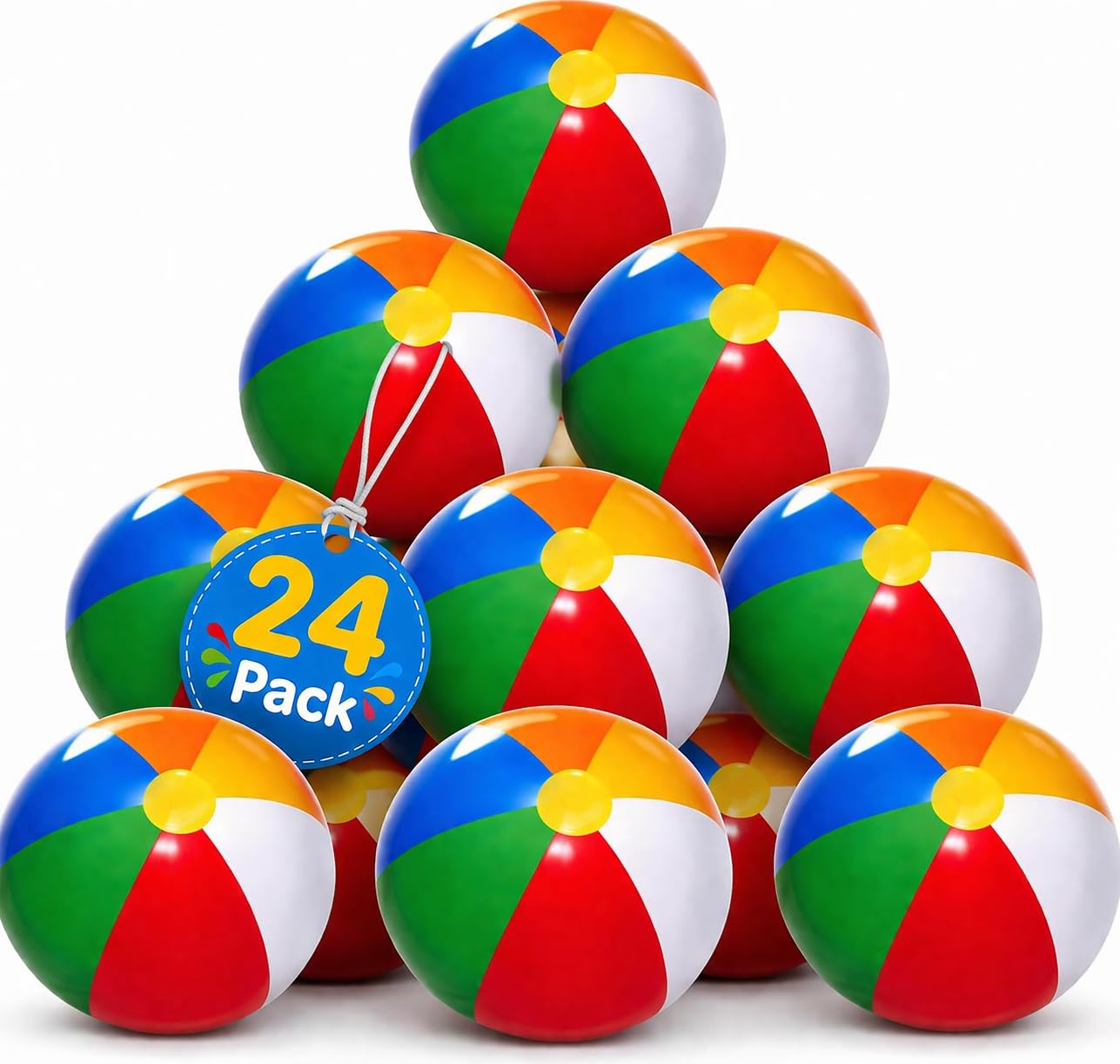 4E's Novelty [24 Pack] Beach Balls Bulk - Large 16 inch Inflatable Beach Ball, Rainbow Color - Beach Toys for Kids & Adults