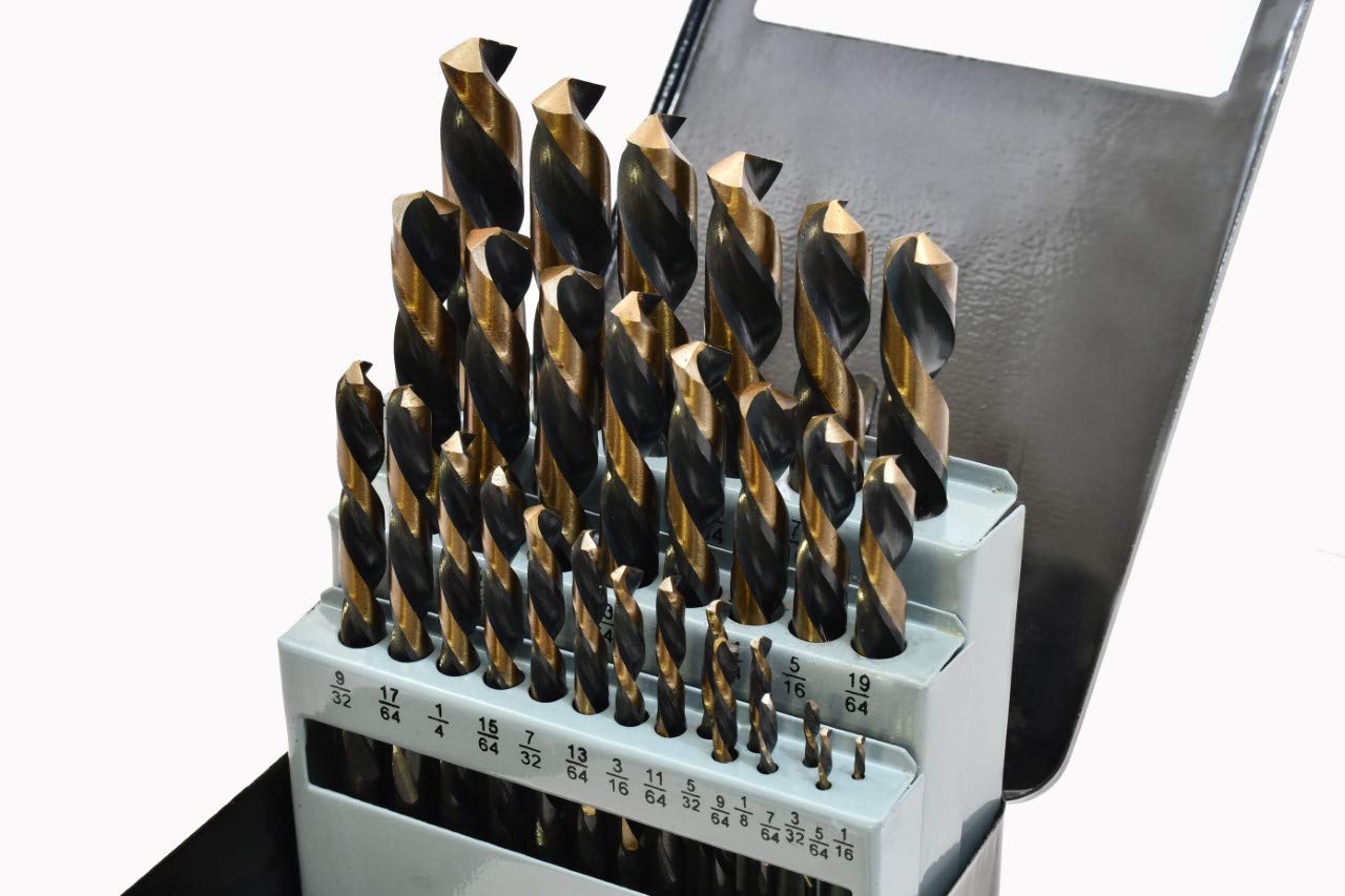 29PC Left Hand Industrial Black & Gold Drill Bit Set 135 degree split Point