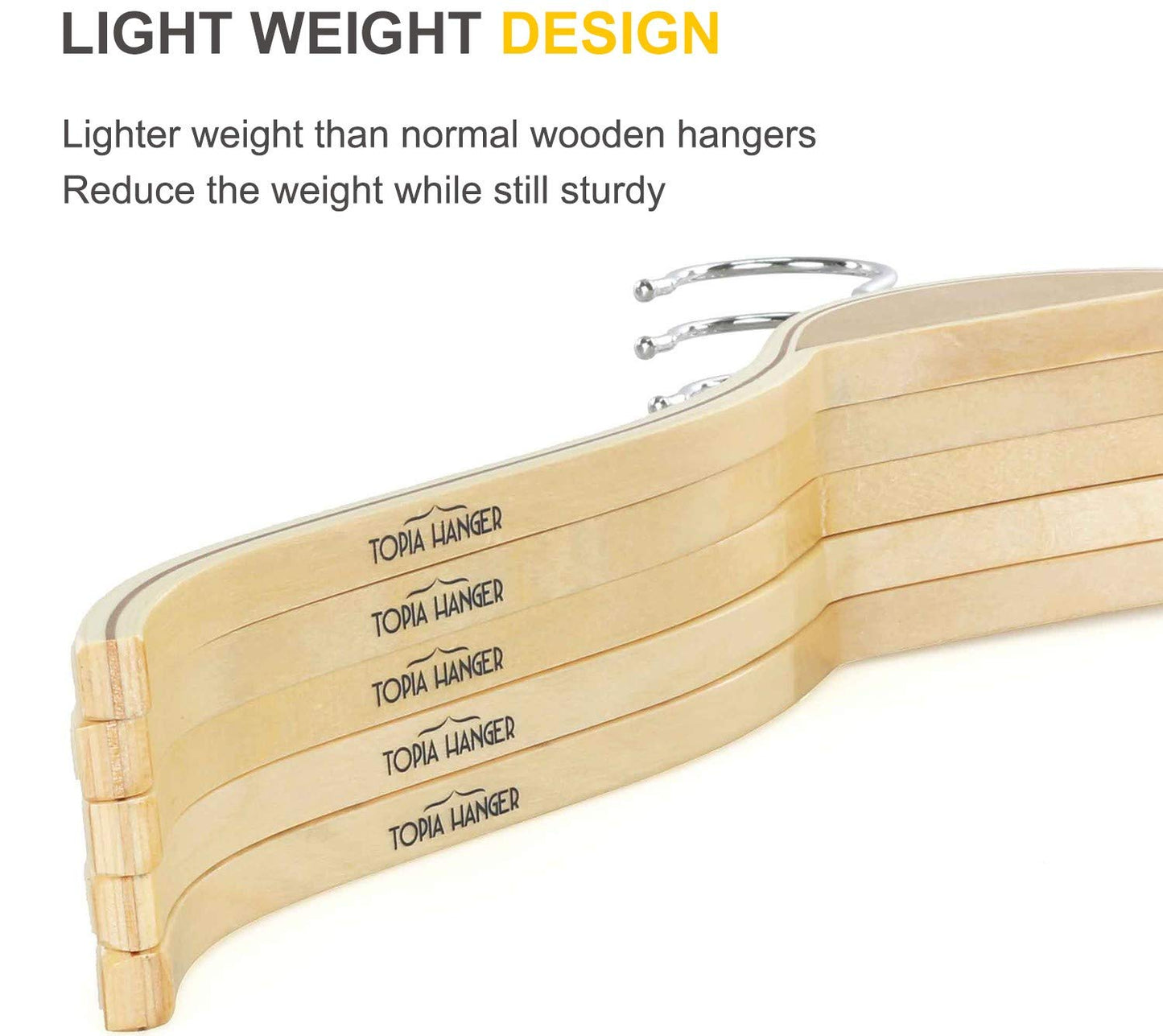 TOPIA HANGER Slim Natural Wood Hangers with Extra Soft Non-Slip Rubber Grips, 18-Pack High-Grade Fashion Hanger No Shoulder Bump for Sweater, Camisole, Jacket, Dress, Coat -CT16N