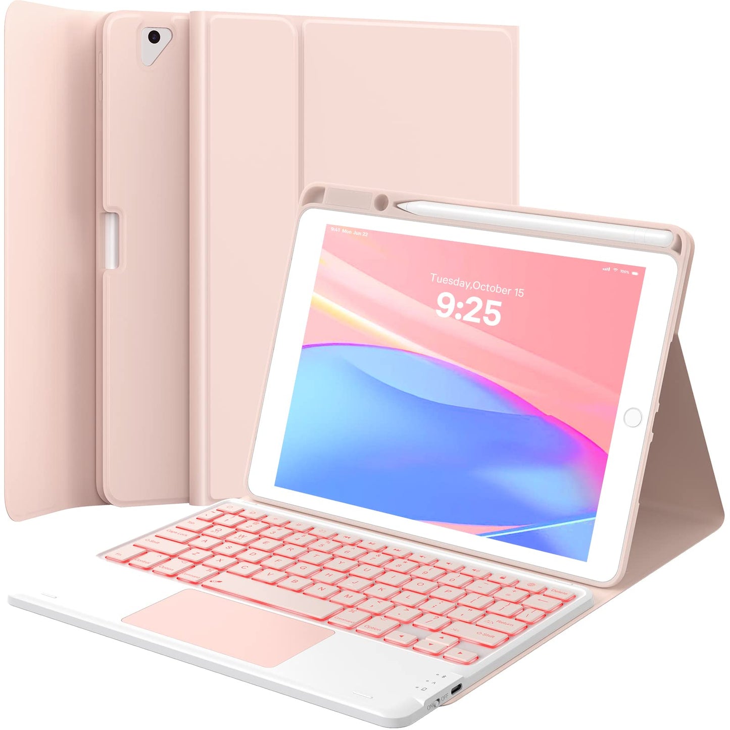 GreenLaw Keyboard Case for iPad 9th Generation 10.2", iPad 8th/ 7th/Air 3, Detachable Wireless Keyboard Case for Pro 10.5 inch, 7 Color Backlit, Stain-Resistant Cover, 2 BT Connection, Pink