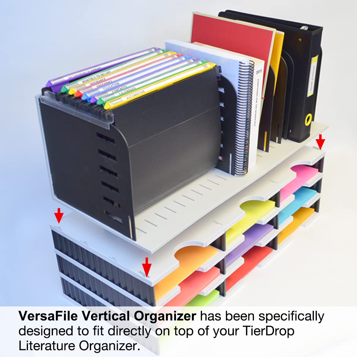 Ultimate Office VersaFile Desktop File Organizer & Sorter Features 9 Adjustable Dividers for Vertical Filing of Books, Magazines, and Hanging Files (Gray w/Black)