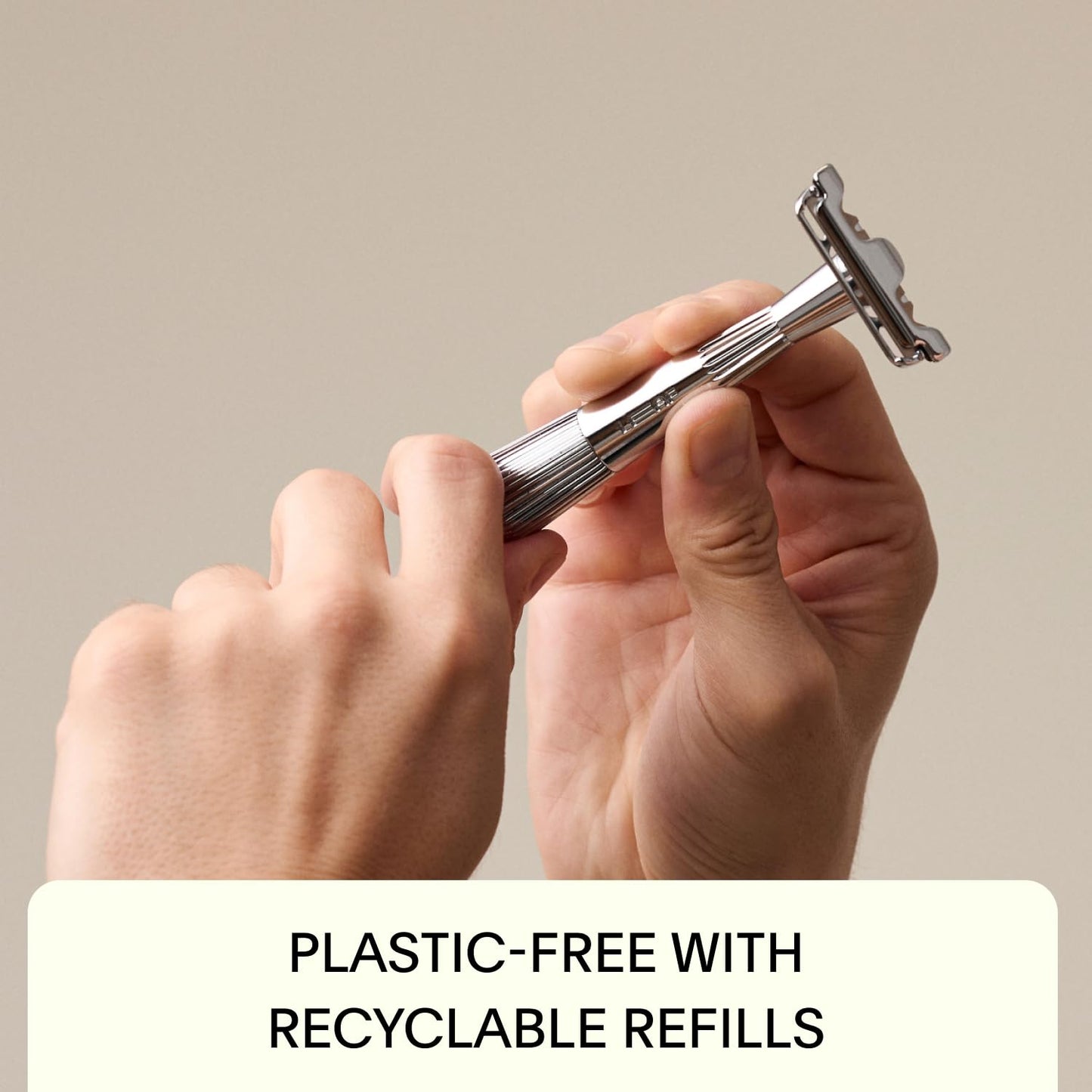 Leaf Shave | The Twig Razor Set, Chrome - Includes 1x Twig Razor, 1x Matching Stand, 1x 50-Pack of Single-Edge Blade Refills, and 1x Razor Blade Bank
