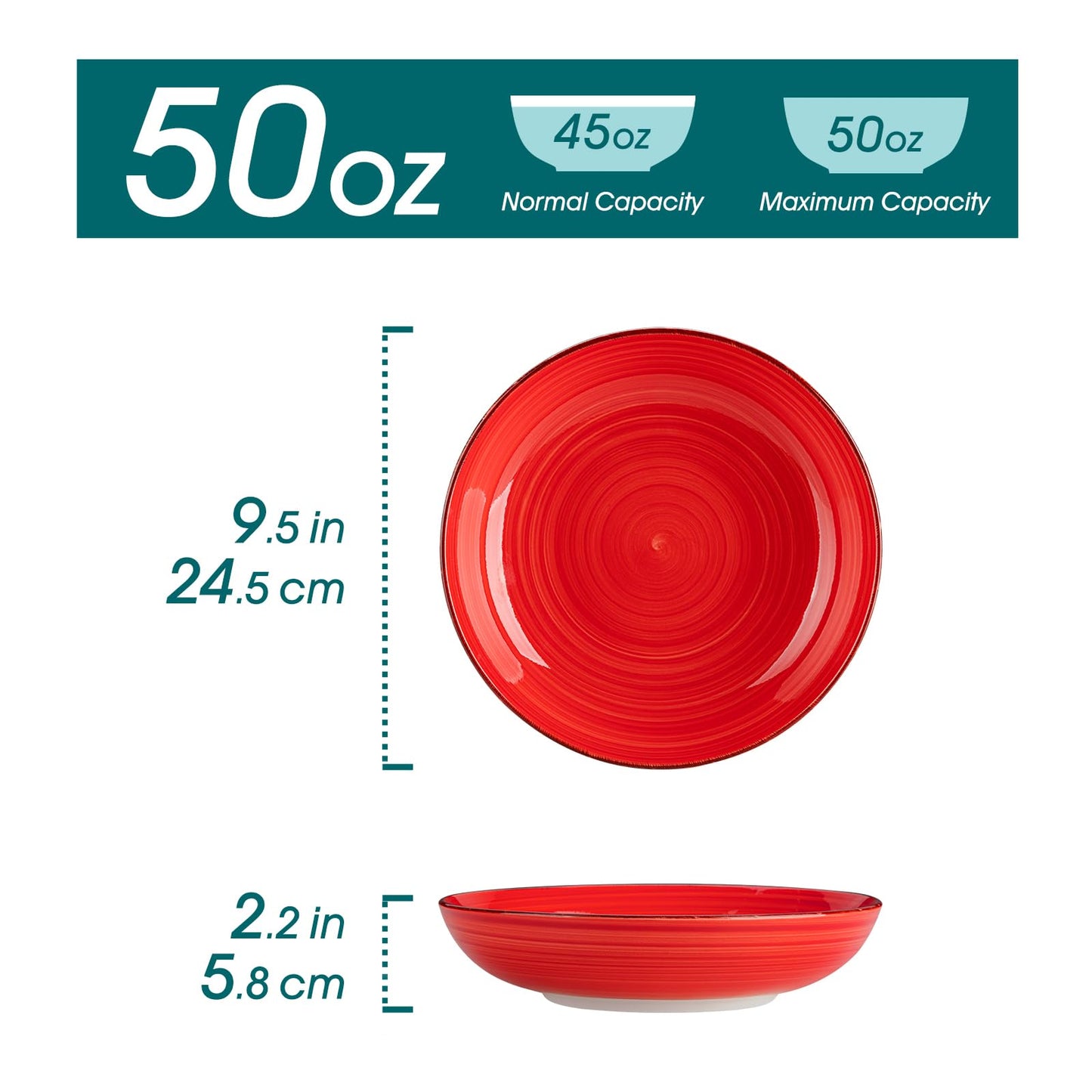 vancasso Bonita Pasta Bowls Set of 6, 50oz Large Salad Bowls for Kitchen, Corlorful Stoneware Serving Bowls Dishwasher & Microwave Safe