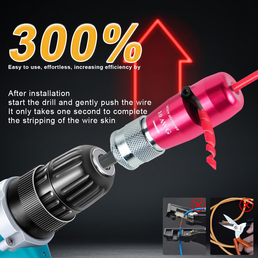 2025 Upgraded Wire Stripper for Drill (14-12-10-8-6 AWG) - Electric Universal Wire Stripper Tool for Drill, Includes 5 Pcs Wire Strippers, 2 Pcs Wire Twisters, 5 Pcs Wire Nuts，3 Connector And a Buckle
