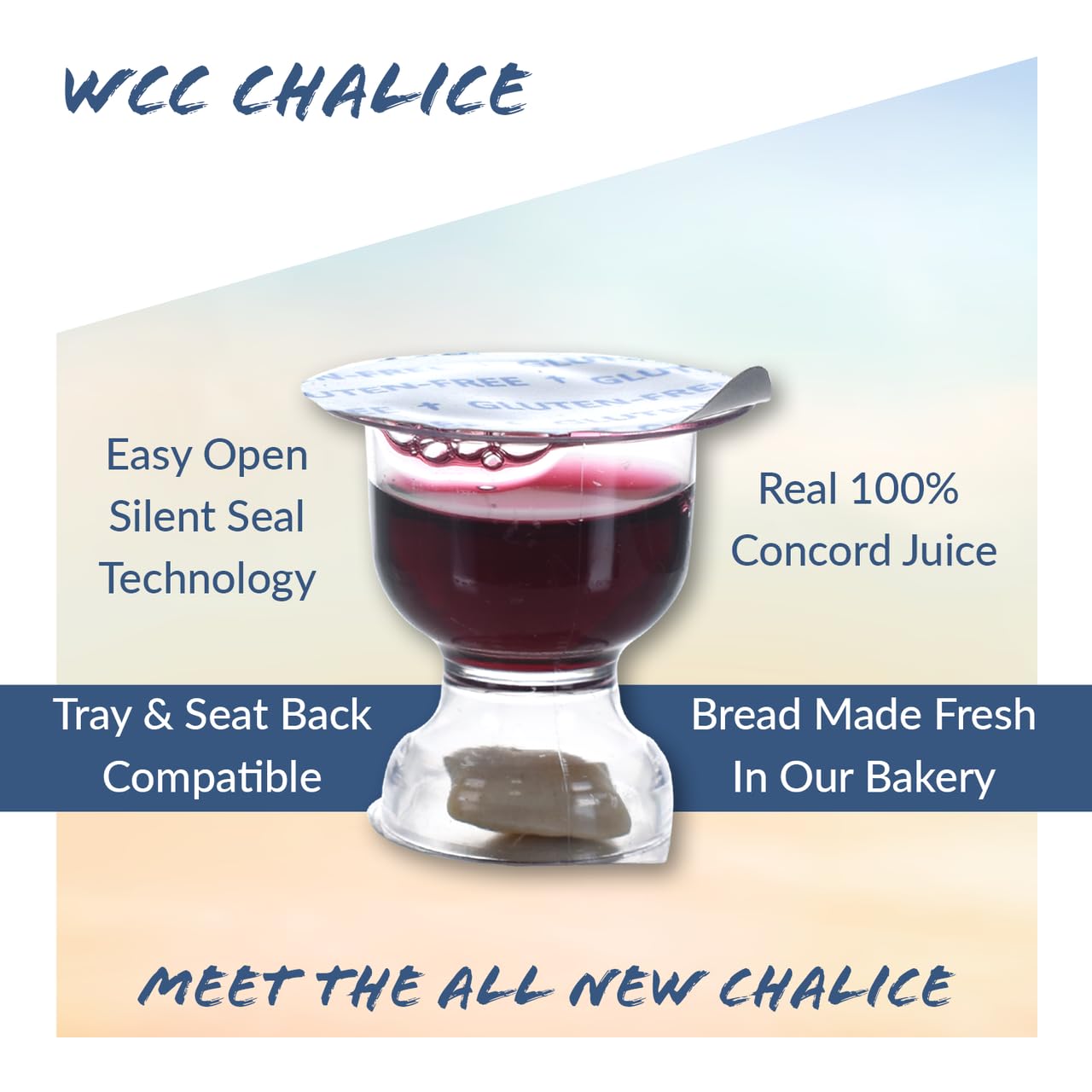 World Communion Cups Gluten-Free Pre-filled Disposable Communion Cups - Concord Grape Juice with Bread- (100) Units - Shipping Included