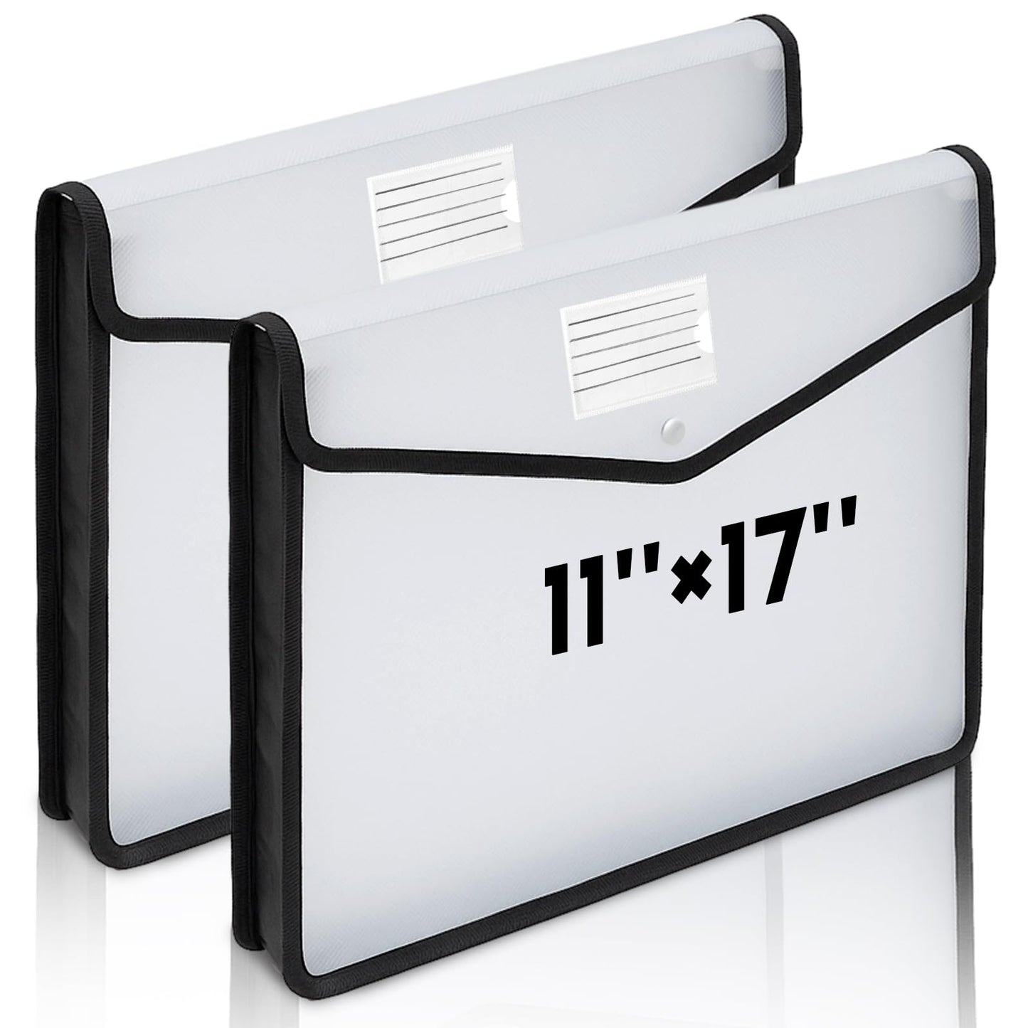 AmazingSpark 6 Pcs 11 x 17 Inch Expandable Tabloid Size Document Folder Organizers with Snap Closure & Label, Clear Plastic Expanding File Folder for A3 Ledger Size Plots Charts (Black)