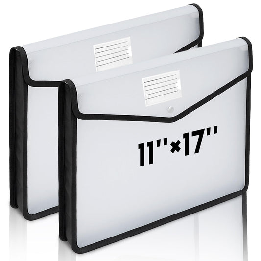 AmazingSpark 6 Pcs 11 x 17 Inch Expandable Tabloid Size Document Folder Organizers with Snap Closure & Label, Clear Plastic Expanding File Folder for A3 Ledger Size Plots Charts (Black)