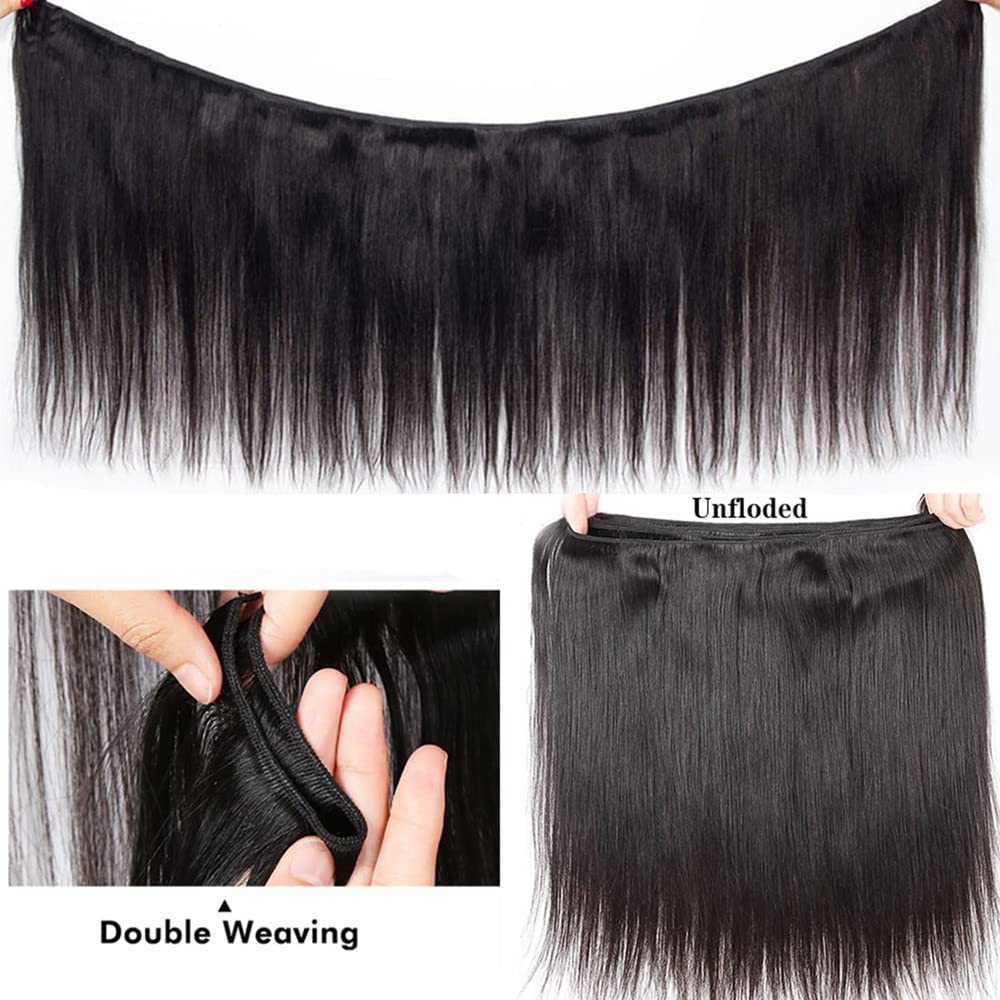YISEA 12A Straight Hair Bundles Brazilian Virgin Human Hair Bundles Straight (16 18 20 22, Straight 4 Bundles) 100% Unprocessed Virgin Hair Bundles Straight Raw Hair Human Bundles