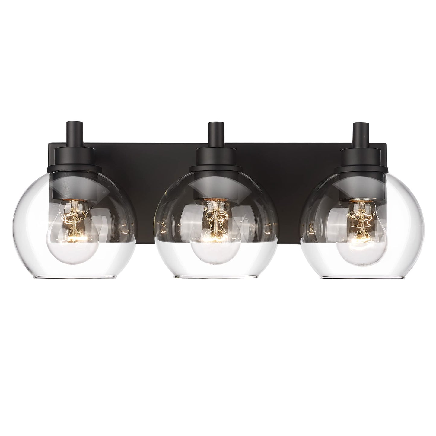 METWET Bathroom Light Fixtures, 3-Light Matte Black Vanity Light, Modern Wall Sconces with Clear Glass Globe Shade, Bathroom Wall Lights for Mirror Kitchen Bedroom Hallway, VL195-MB-3