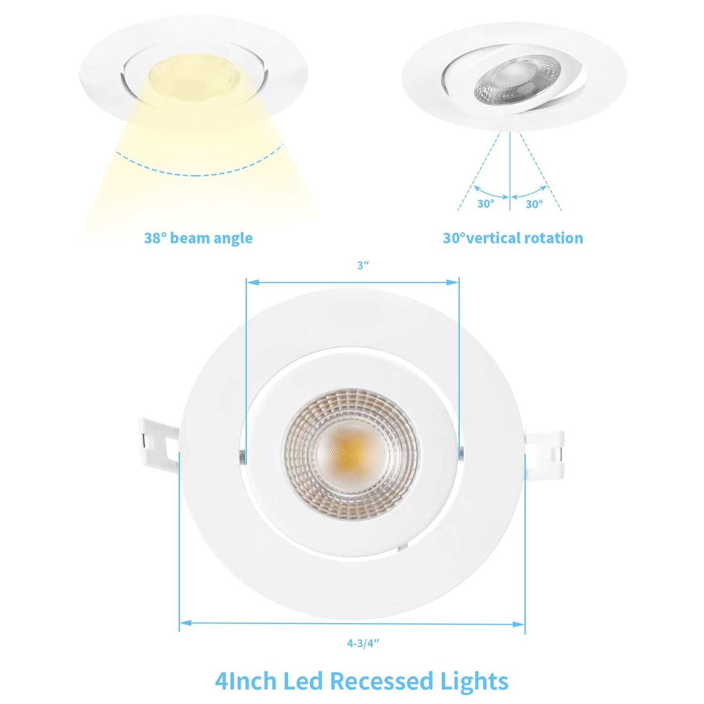 4 Inch Led Recessed lights Ultra-Thin Adjustable Eyeball Gimbal LED Recessed Lighting with Junction Box 9 Watts 750Lm Dimmable ceiling light ETL Listed (2700K/3000K/3500K/4000K/5000K Option 6Pack)