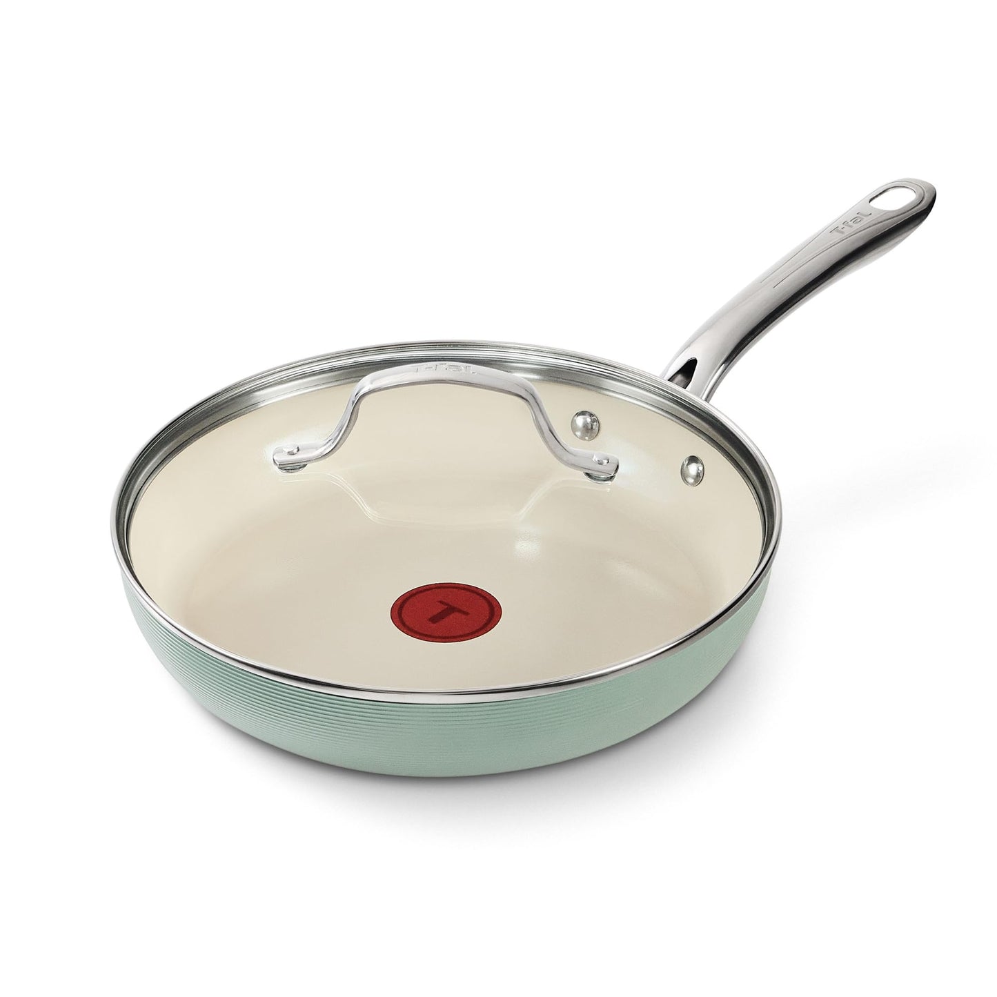 T-Fal Inspire Ceramic Frying Pans Nonstick 10.5 Inch Skillet with Lid, Oven Safe to 500°F, Cookware Stainless Steel Handle, Mint Green