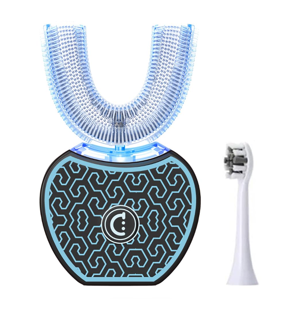 smiletech Automatic Toothbrush,Sonic Glow Toothbrush Teeth Whitening Kit,Sonic Brush,Equipped with Two Replacement Brush Heads (Black-Blue)