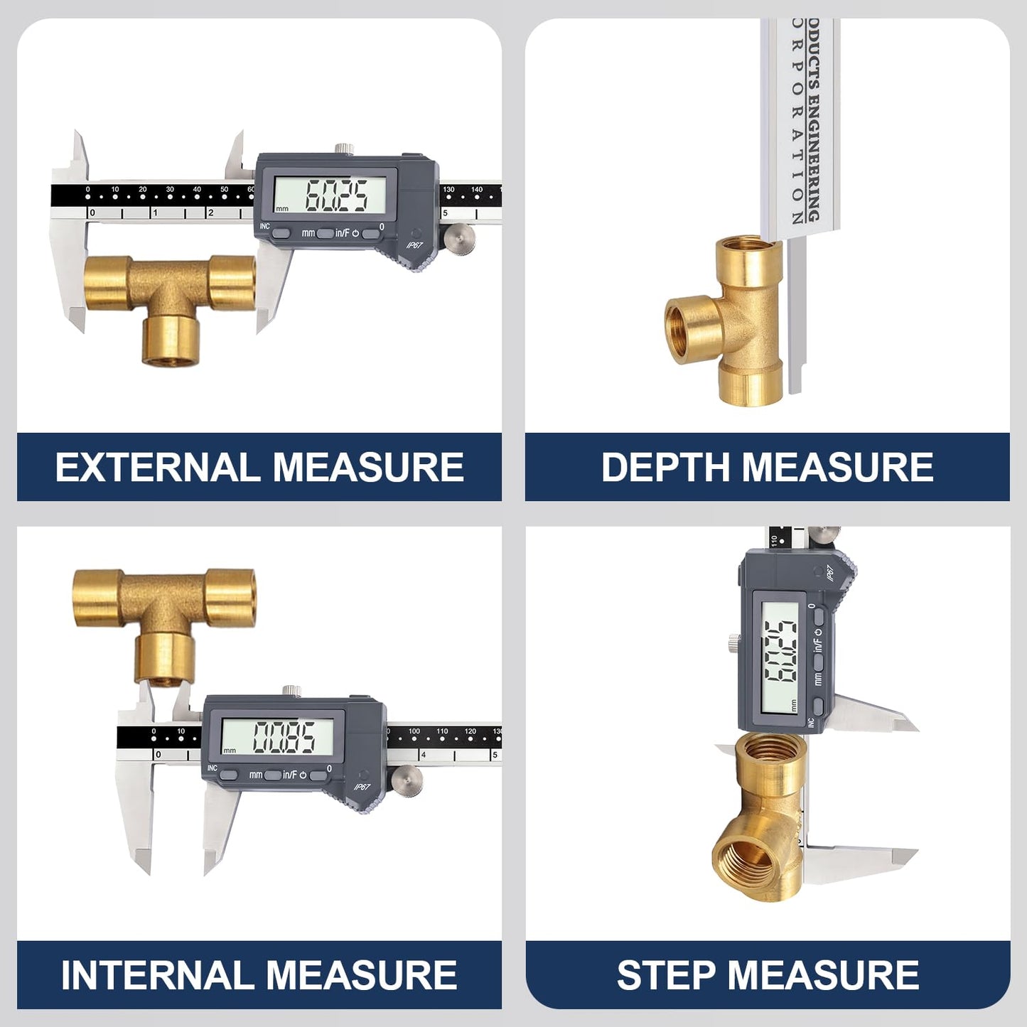 PEC Tools 6 Inch/150mm High Precision Absolute Digital Caliper & Made in US 6 Inch 16R Rule (32nds,64ths,50ths,100ths), IP67 Waterproof & Oil-Resistant, Inch/MM/Fraction Modes