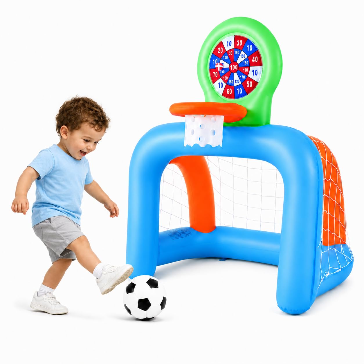 NIBBaNACAL Inflatable Toddler Sports Center – Basketball Hoop & Soccer Goal, 3-in-1 with Sticky Ball Target, Soft & Safe Indoor/Outdoor Set, Ages 2–6