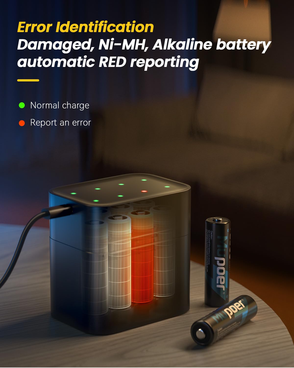 Mupoer Rechargeable AA Batteries Lithium with Charger, 8 Pack 1.5V 3000mWh Double A Batteries Rechargeable, Long Lasting AA Li-ion Battery with Integrated Charging Storage Box - Blue