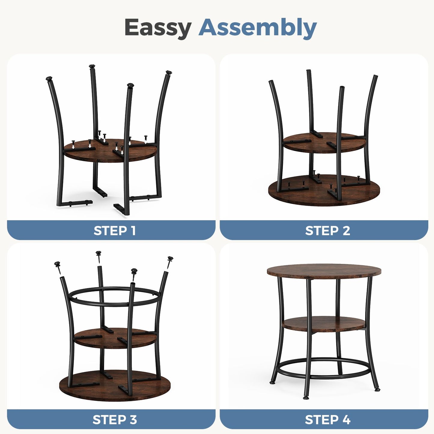 OLIXIS 21.85-Inch Round End Table, 2-Tier Side Round Table for Living Room, Accent Table with Storage Shelf, Sturdy Metal Frame Nightstand for Small Space, Round Bedside, Rustic Brown and Ink Black