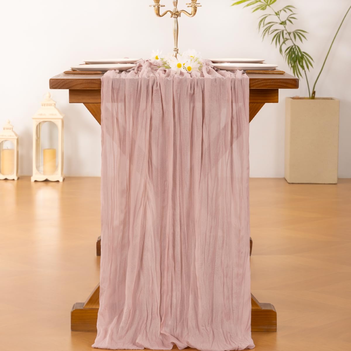 Socomi10pcs Pink Cheesecloth Table Runner Boho Rustic Gauze Dusty Pink Summer 120 inch 10FT Cheese Cloth Runner for Wedding Party Baby Shower Birthday Home Decor Holiday Decorations