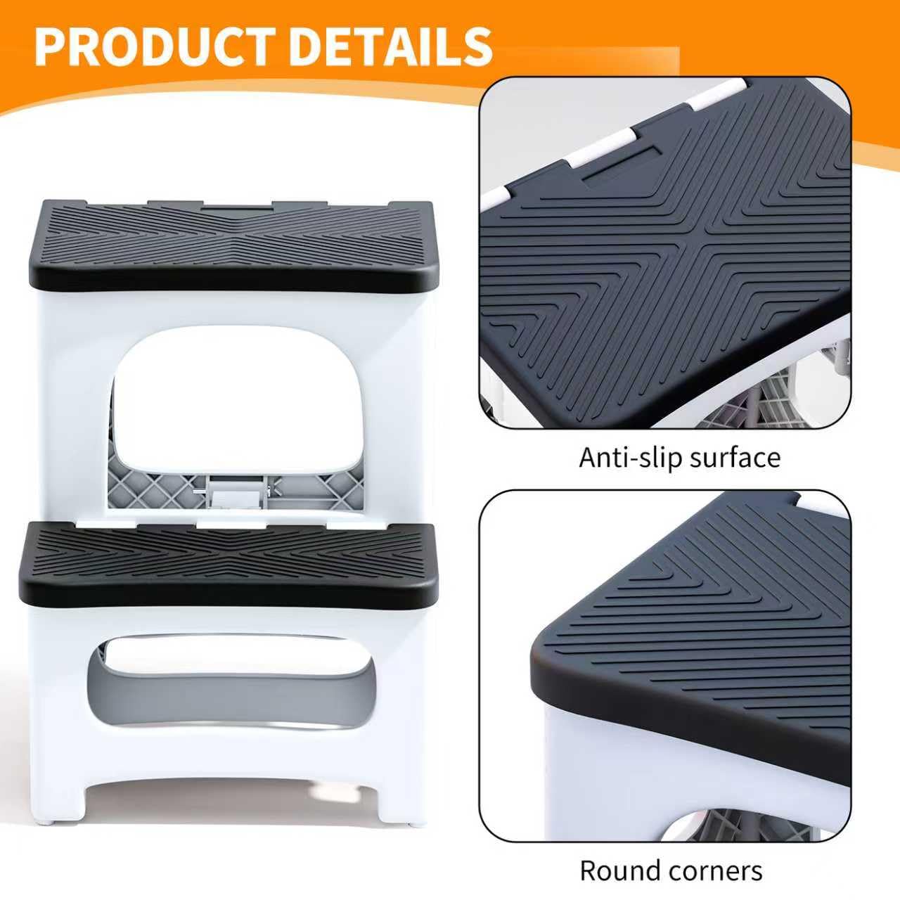 2 Step Stool Foldable, Non-Slip Steps, Folding Step Stool for Adults & Kids, Plastic Stool Pool Ladder, Collapsible Stools 2 Step Ladder for Kitchen Toilet Bedroom Office RV, Holds 330 lbs