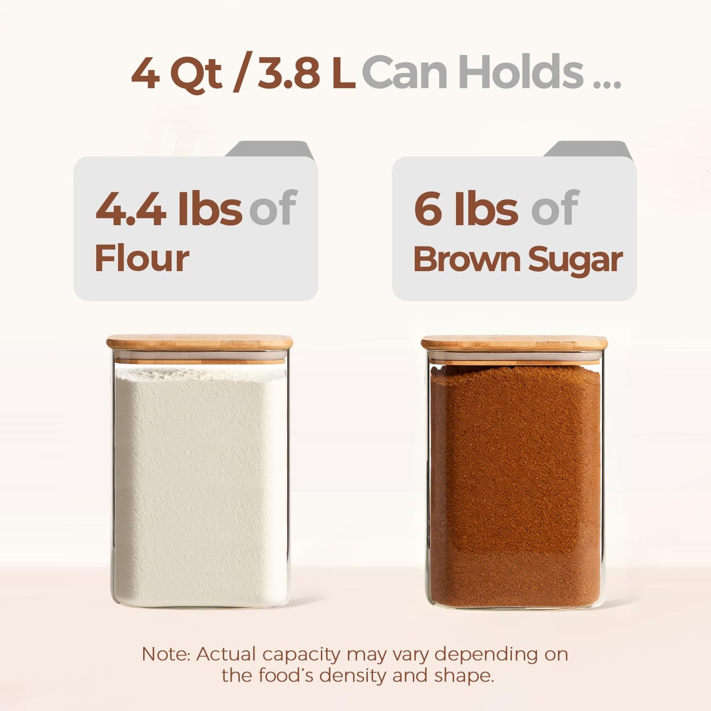 ComSaf 2Pcs Large Glass Storage Containers with Lids 4Qt, 1 Gallon Wide Mouth Flour Sugar Storage Containers, Large Capacity and Sealed for Rice, Cereal, Oat, Easy Clean and Scoop, Pantry Organization