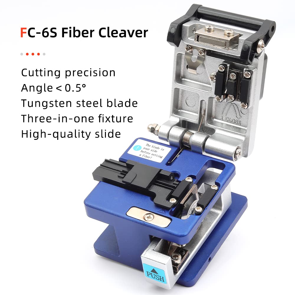 FC-6S FTTH Fiber Optic Cold Connection Assembly Termination Tools Kit Bag with Visual Fault Locator Fiber Cleaver SC FC Connector Optical Power Meter Finder Cable Tester Stripper Tool Dust Free Paper