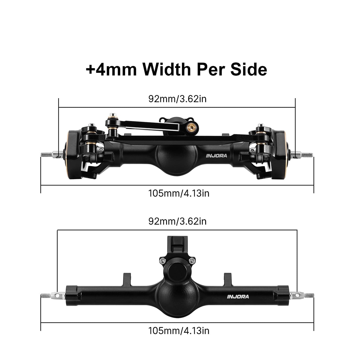 INJORA +4mm Planet Front Rear Axles with Double Joint Shafts & Brass Steering Knuckles for 1/24 Axial SCX24 Upgrade(Black)