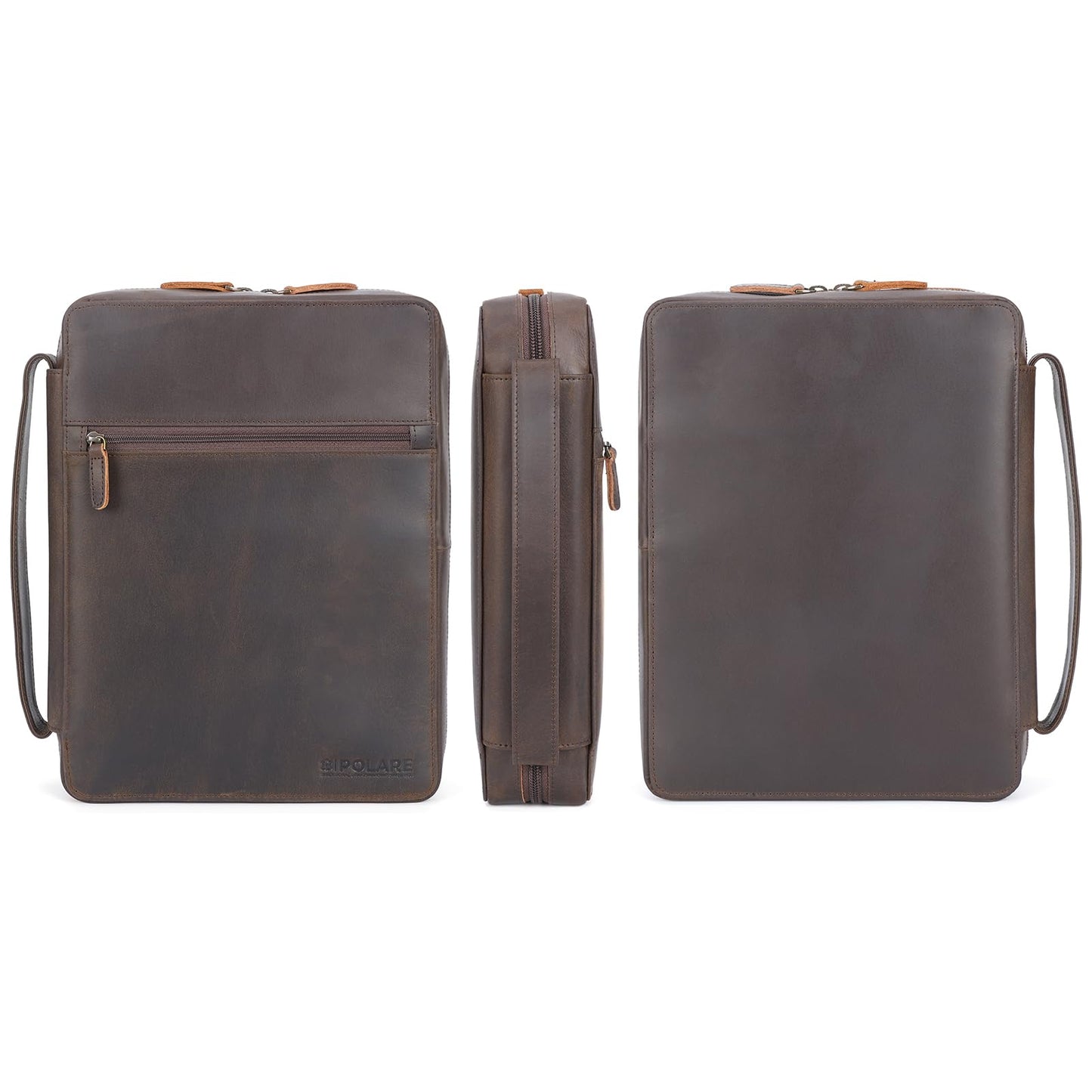 Polare Full Grain Leather Bible Cover Church Bag Bible Protective Book Holder Carrying Case Folder Organizer Portfolio, Dark Brown