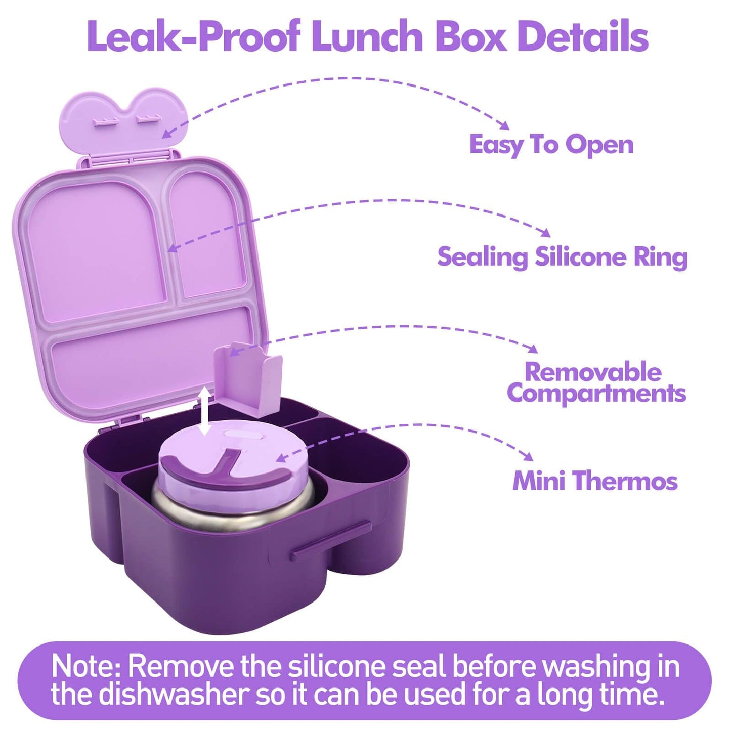 Lunch Box with Bento Box with 4 Compartment, with Leak Proof Thermo Food Jar, Preppy Corduroy Insulated Lunch Bag for Womens Girl Kids Teens School Travel Picnic (Purple)