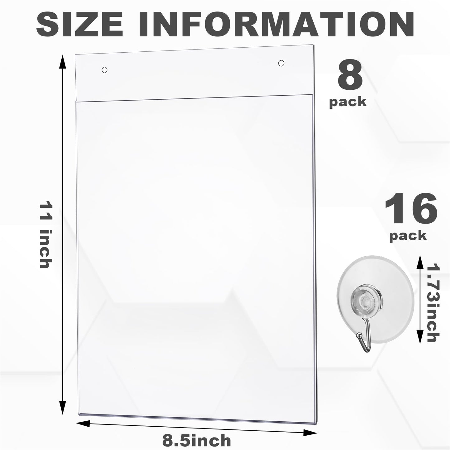 Suzile 8 Pcs Acrylic Window Sign Holder Hanging Acrylic Holder 8.5 x 11 Inch Office Door Signs with Suction Cup Hooks Hangers for Office School Store Restaurant Home