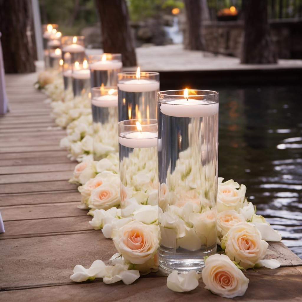 80 Pack White Floating Candles 3 inch Unscented Floating Candles for Centerpieces-10 Hours Long Burn Time-3” Floating Candle Bulk for Wedding Cylinder Vases