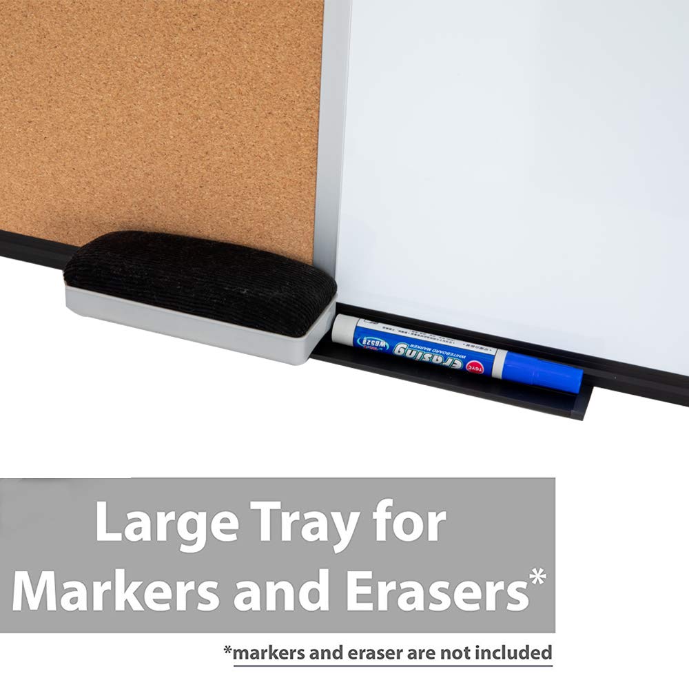 DexBoard 36 x 24 Inch Cork & Dry Erase Combo Board - Magnetic Whiteboard & Bulletin Board Combination - Hanging or Wall-Mounted for Office, Classroom, Home - Black Aluminum Frame