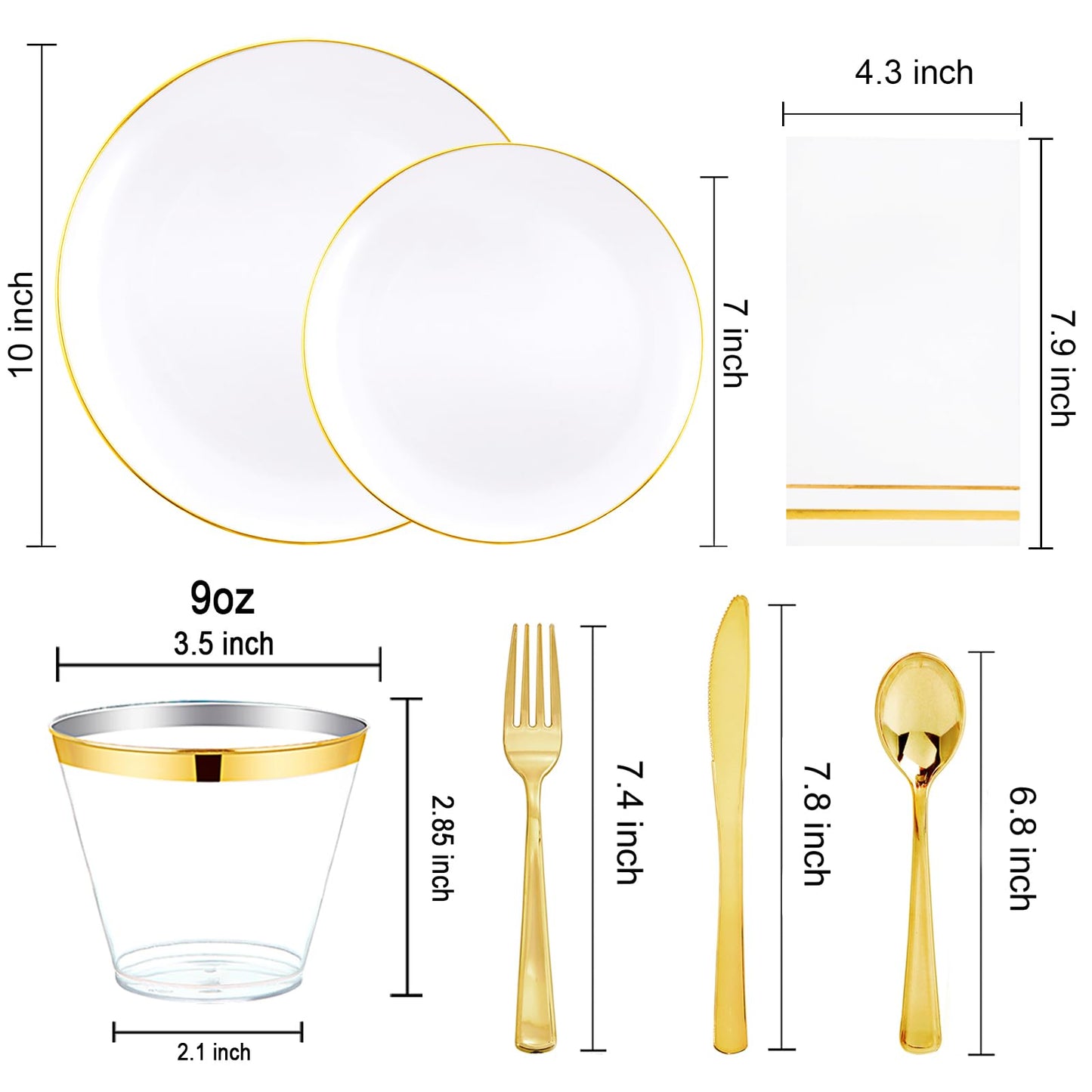 Festiva 350Pcs Gold Plastic Plates - White and Gold Dinnerware Set Disposable include 10" & 7" Plates,Cups,Silverware,Napkins -serve 50 Guests Perfect for Wedding& Easter&Birthday Party