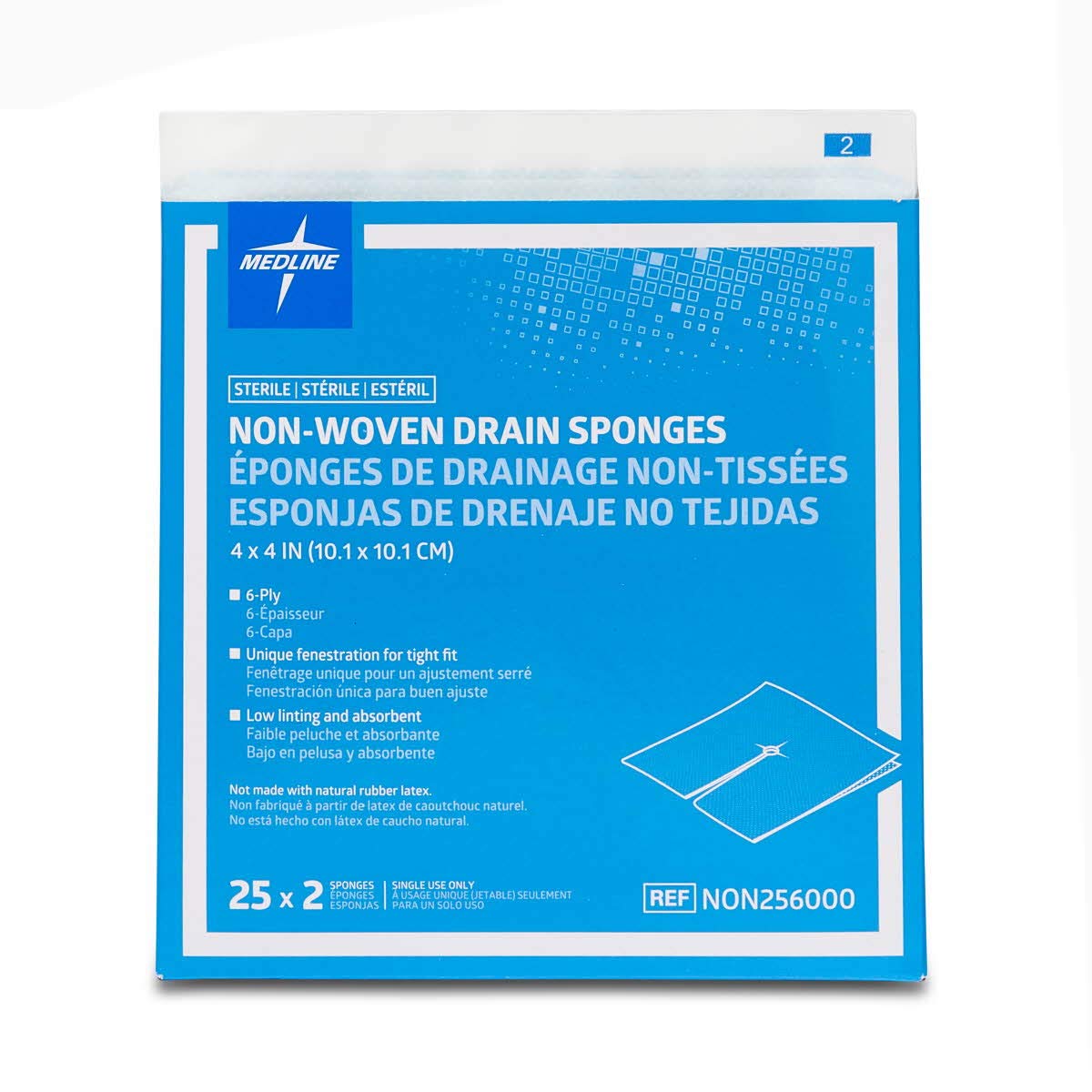 Medline Nonwoven Drain Sponges, Sterile, 6-Ply Gauze, 4" x 4", 2 Count (Pack of 300)