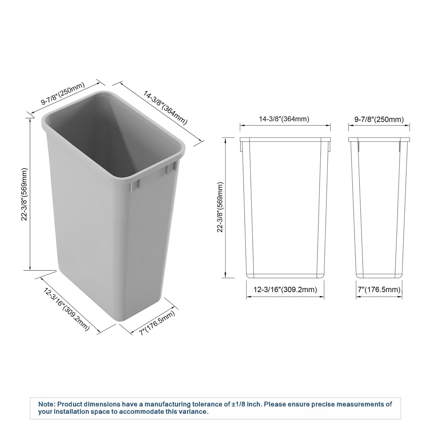 Dowell 50Qt Wastebasket Trash Container, 13Gal, Plastic, Stackable, for Kitchen/Bathroom/Office, Fits Under Sink/Desk - Grey (1, 50 QT)