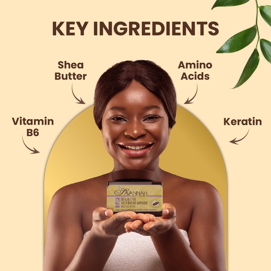 Savannah Hair Therapy Hair Mask for Damaged Hair with Shea Butter & Keratin – Hydrate, Repair & Rejuvenate with Deep Moisture Treatment for Dry, Damaged, and Curly Hair