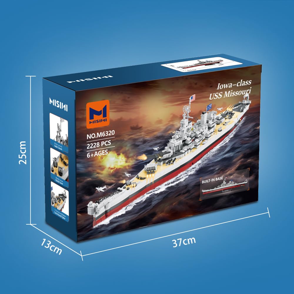 MISINI M6320 Military Series World War II Battleship Building Kit, 2228 Teile USS Missouri Battleship, Toy Gift Ship Building Block Set for Adult Collection(Iowa)