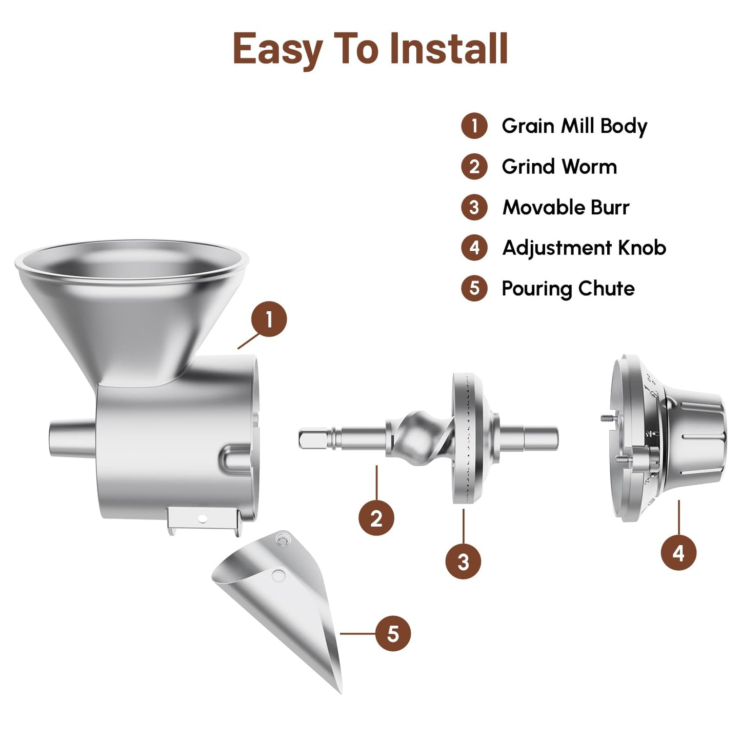 Grain Mill Attachment for Kitchenaid Stand Mixer, All Metal 9 Levels Flour Mill for Kitchenaid, Suitable for Fully Dried Low-Moisture, Low-Oil Grains, Grain Corn, Millet, Wheat and Cereals
