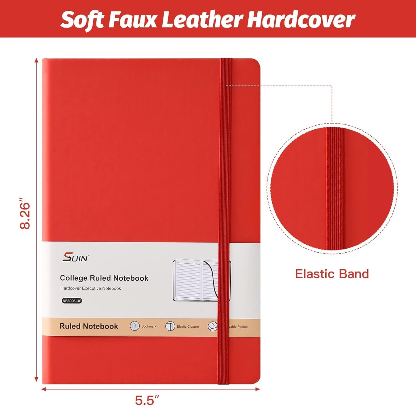 SUIN Hardcover-Journal-Notebooks, A5 Lined Journals Notebook for Writing 200 Pages, 8.2 x 5.5 inch, Classic Ruled Notebooks for Work/Travel/College (Multi-colors)