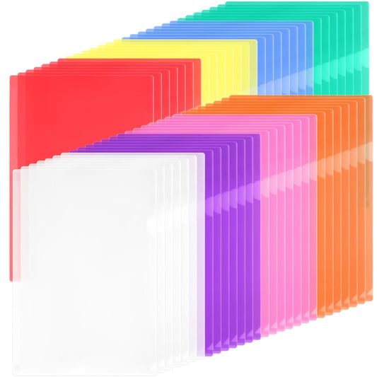 Fainne 200 Pcs Plastic Document Folders Clear File Folders Plastic Pockets Sleeves Letter Size 8.7 x 12.2 Inches A4 Assorted Colors for Office Supplies (Fresh Color)