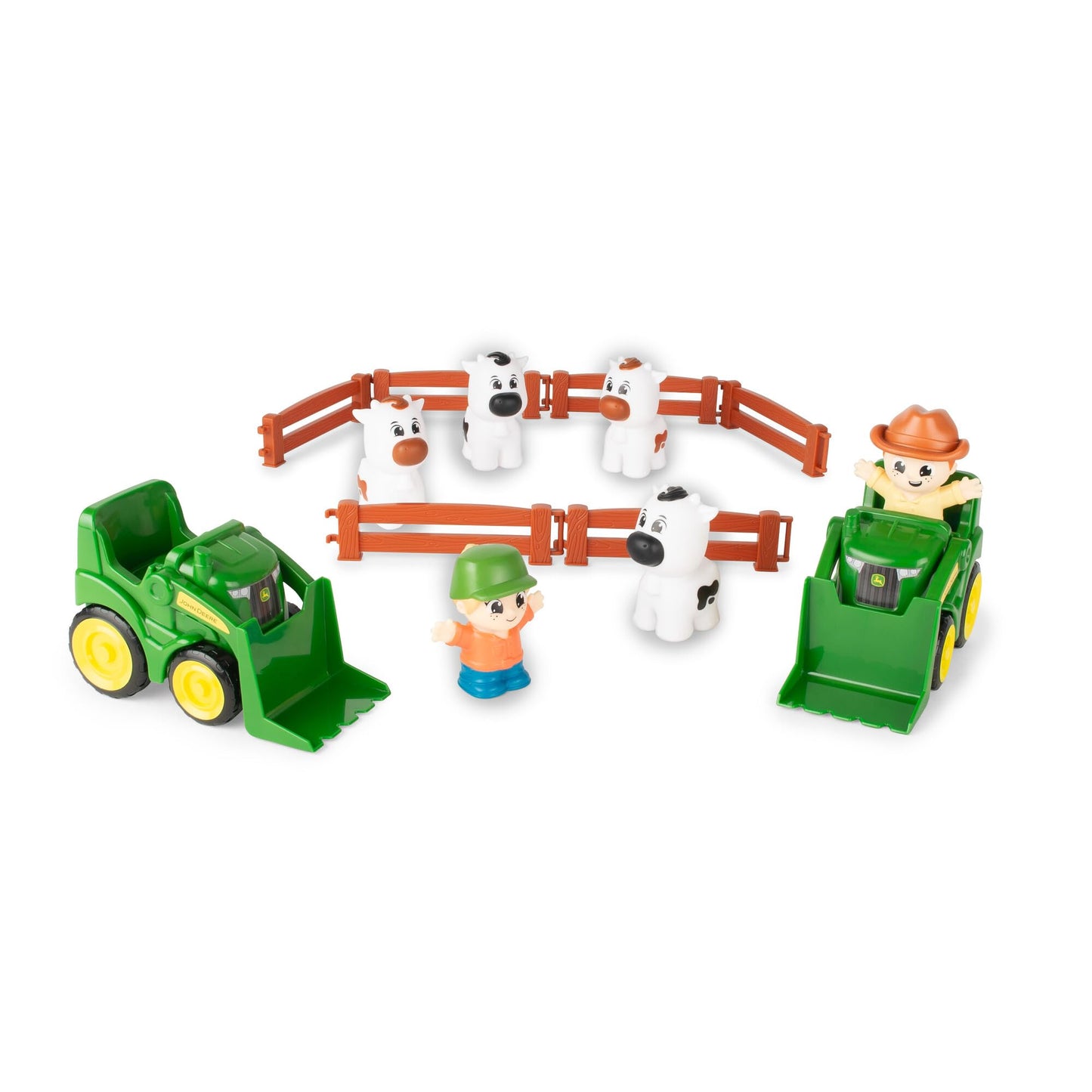 John Deere The Cows Are Escaped, Farm Playset with 14 Pieces, Tractors with Front Loader, Figures, Cows and Fences, Robust and Realistic, Educational Toy
