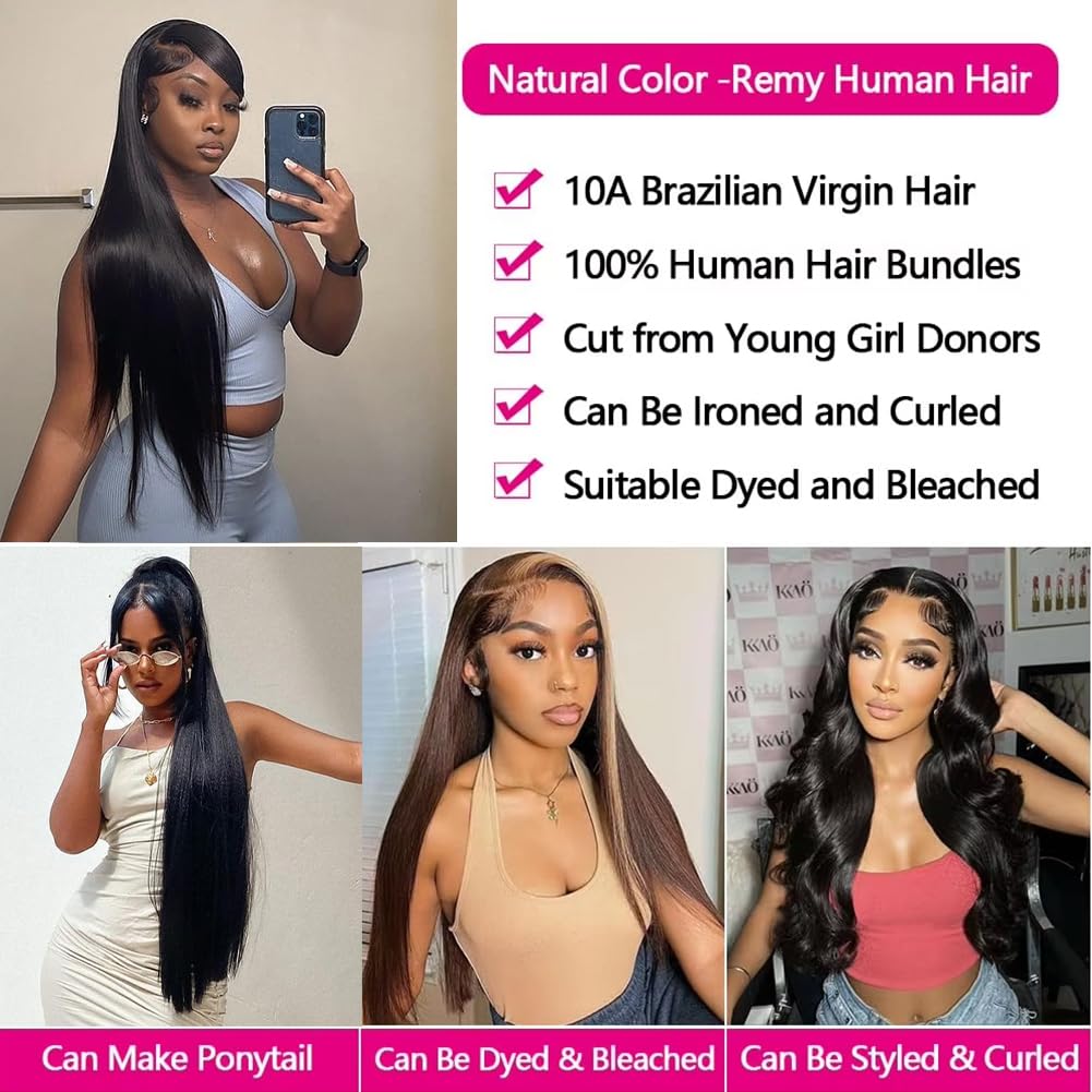 QinMei Brazilian Hair Straight Bundles 10A Grade 10 12 14 inches 100% Unprocessed Virgin Straight Human Hair 3 Bundles Weave Extensions Natural Color