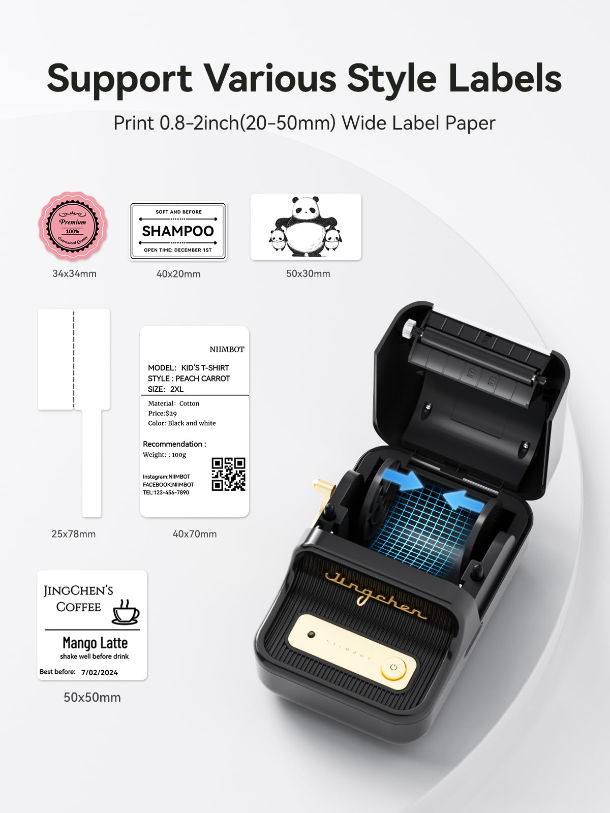 NIIMBOT B21 Label Printer,Bluetooth Thermal Label Maker,Ideal for Home Organization,Business,Ofice,50x30mm Label,230Pcs(Black)