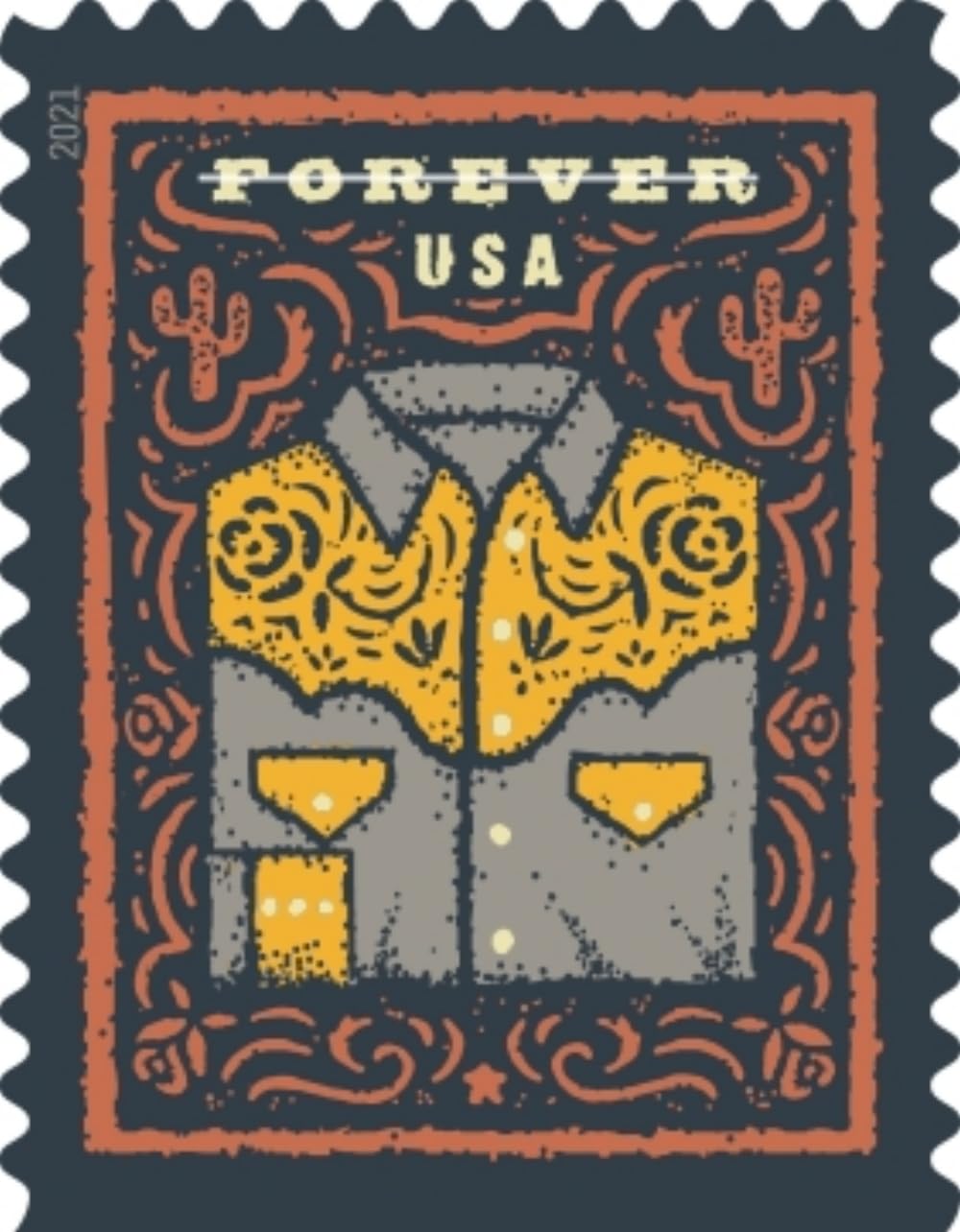 USPS Western Wear (Cowboy Hat, Belt Buckle, Cowboy Boot with Spur, Western Shirt) (Booklet of 20) Postage Forever Stamps 2021 Scott #5615-5618