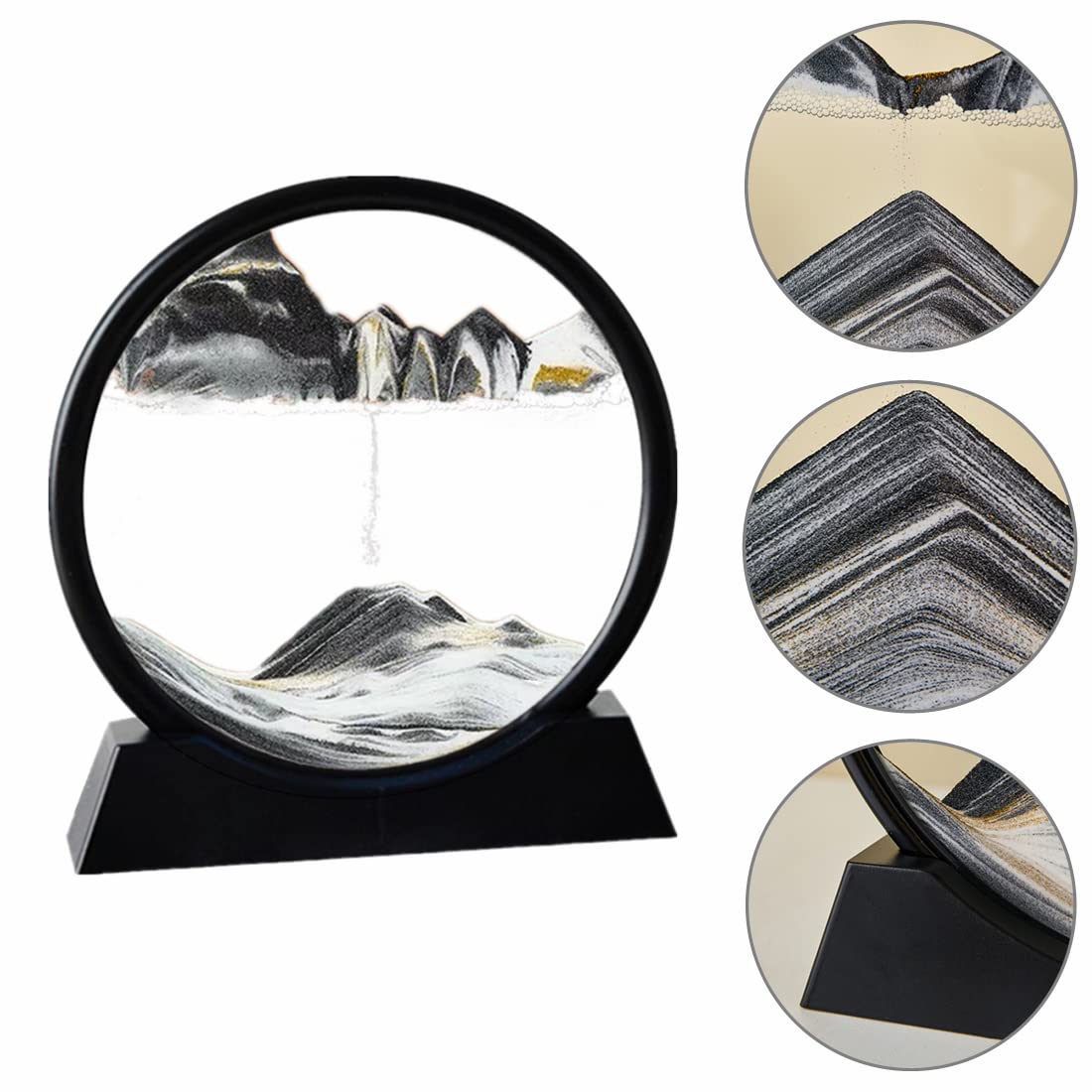 Arthink Moving Sand Art Picture in Motion Round Glass 3D Deep Sea Landscape, Dynamic Sand Art Sandscapes, Sensory Relaxing Desktop Table Decor Desk Decor Art Desk (12 inch, Black)