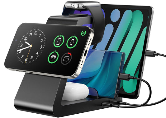 Charging Station for iPhone,5 in 1 Wireless Charger Stand Dock for Apple: Mag-Safe Charging Station for Multiple Devices Apple iPhone 16 15 14 13 12 Pro Max Plus Apple Watch iWatch Magnetic