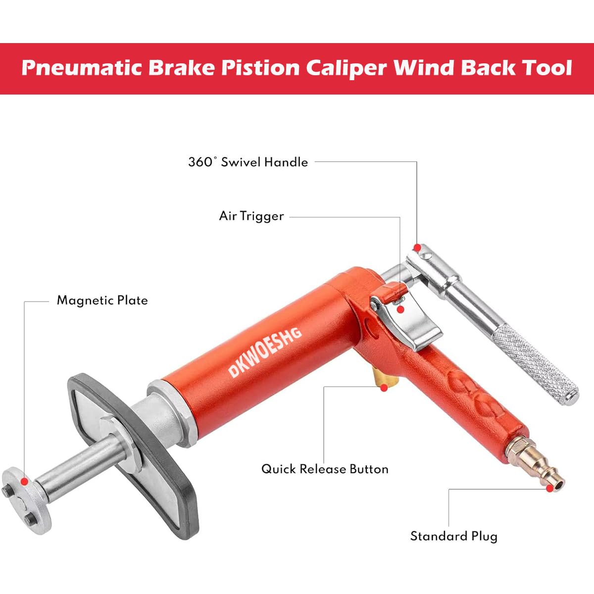 DKwoeshg Pneumatic Brake Caliper Compression Tool Kit, Air Operated Disc Brake Piston Wind Back Rewind Tool Set for Automotive Maintenance and Repair