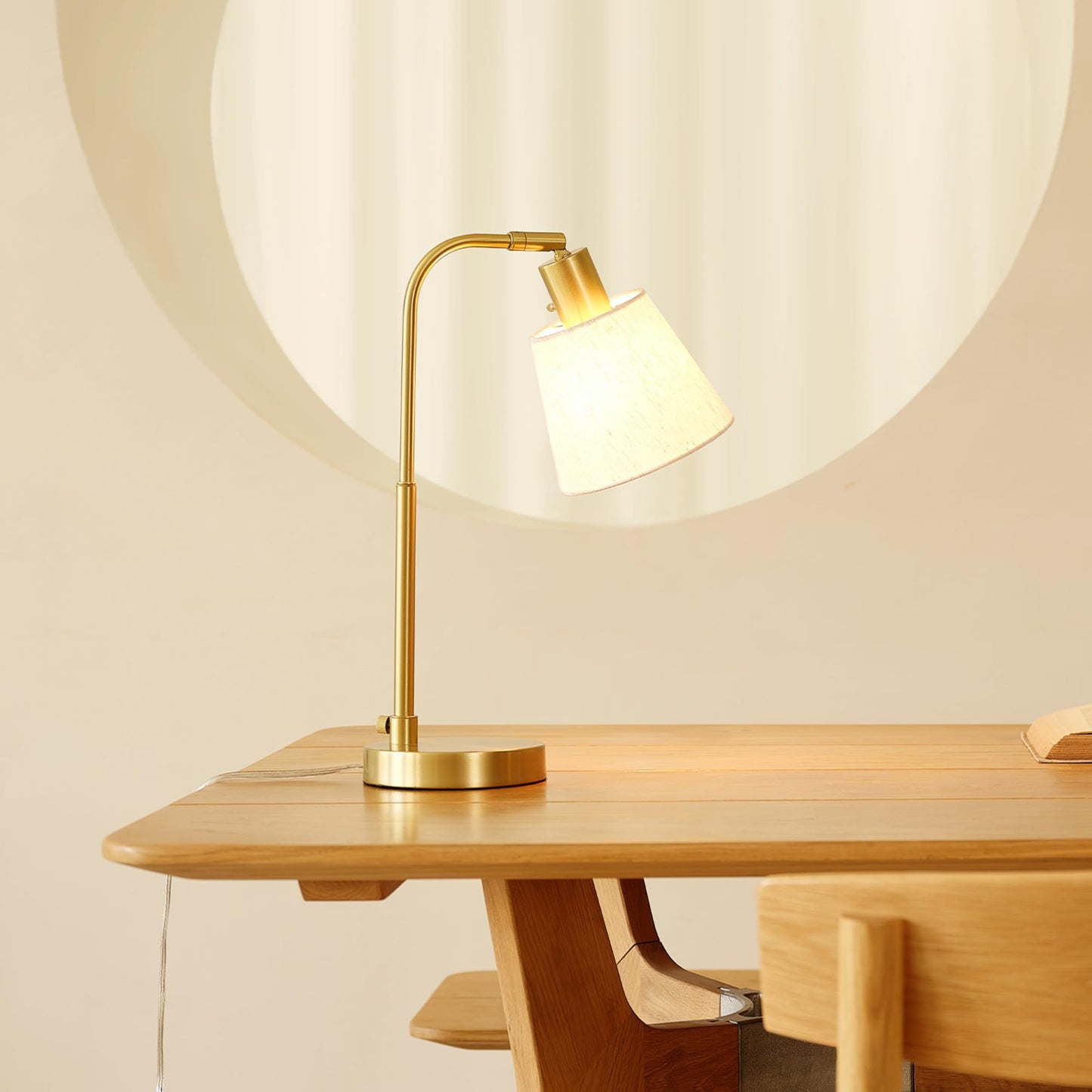 Globe Electric 61000057 16" Desk Lamp, Matte Brass Finish, White Shade, Adjustable Pivot Joint, Rotary Switch on Socket, Modern Lighting for Bedroom or Office, Indoor Lights, E26 Base