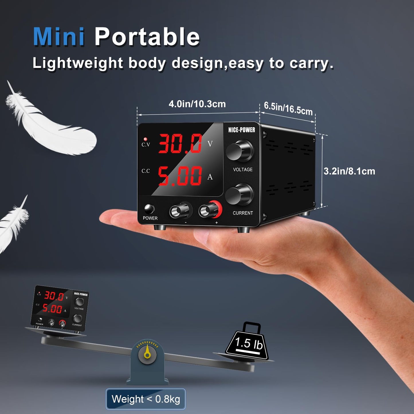 NICE-POWER DC Power Supply Variable, 30V 5A Adjustable Switching Regulated Power Supply with Encoder, Upgraded 3-Digits LED Display, Electroplating DIY LED Test Mini Regulated DC Bench Power Supply