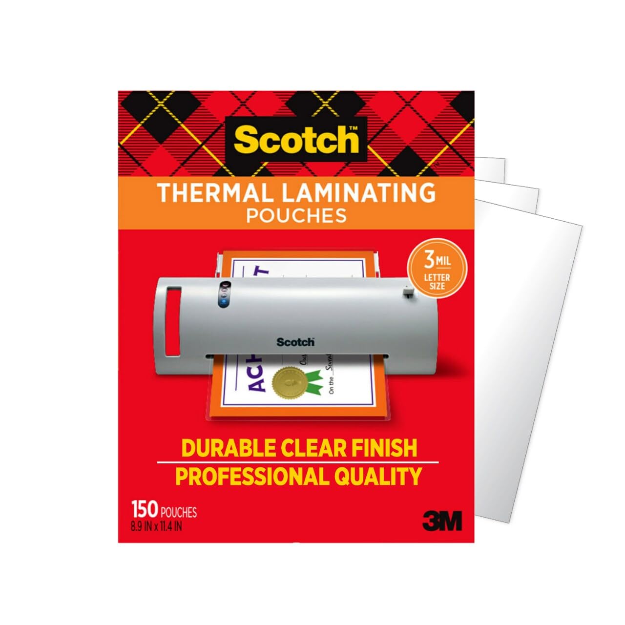 Scotch Thermal Laminating Pouches, Clear, Fits Letter Sized (8.9 in. × 11.4 in.) Paper, 150 Pouches