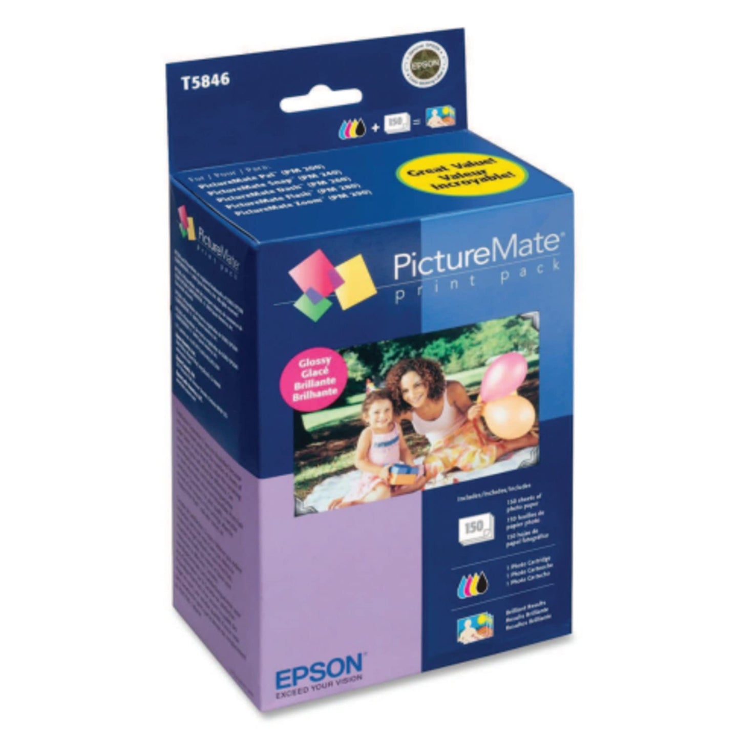 EPSON T584 Standard Capacity Ink & Paper Combo Pack - Glossy (T5846) for select PictureMate Printers Black; Cyan; Yellow; Magenta