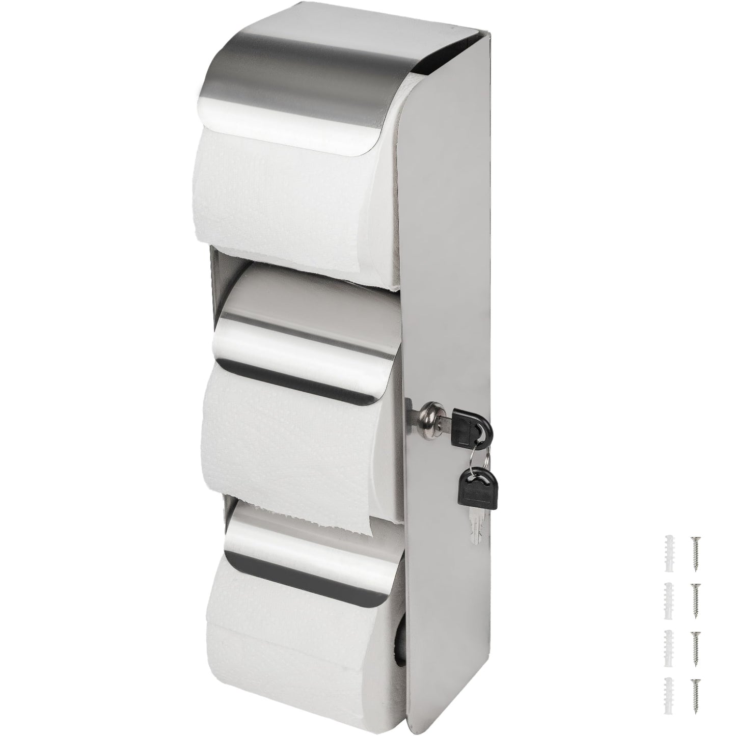 Commercial Toilet Paper Dispenser - 3 Roll Stainless Steel Toilet Tissue Dispenser with Lock, Wall Mount - Double Roll Holder for Bathroom/Restroom (1, Silver)